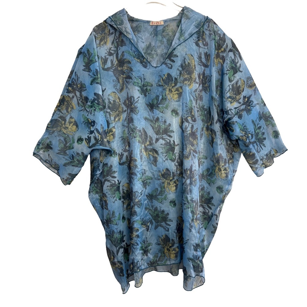 Floral Beach Poncho Swim Cover Up Hooded Tassel Detail Resortwear Kimono Sleeves